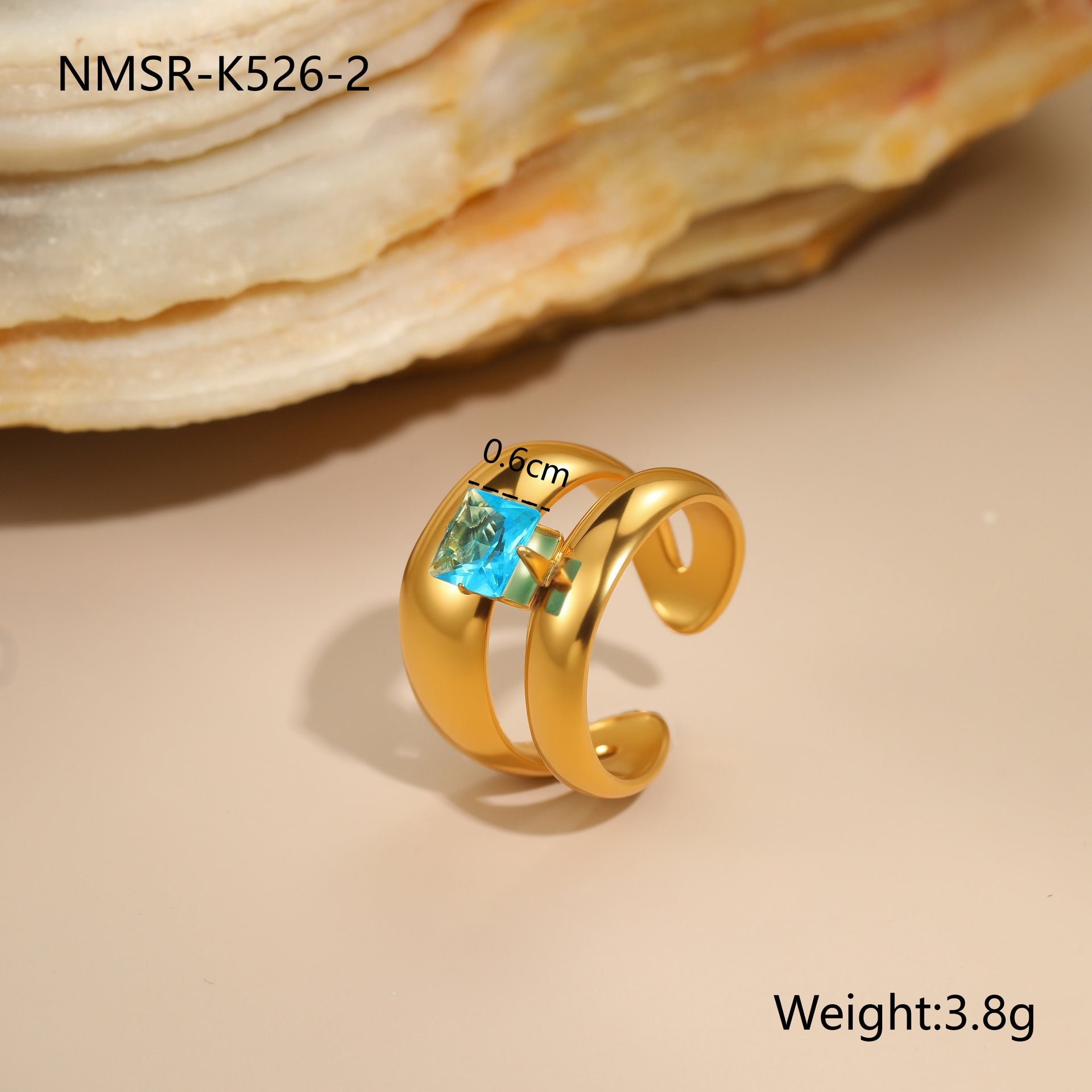 Wholesale Hollow irregular blue zircon stainless steel ring gold-plated ring